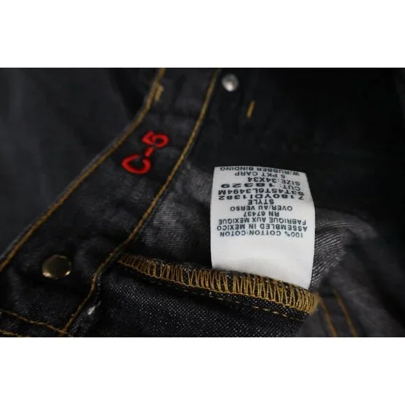 Vintage 90s Ralph Lauren Mens 34x34 Faded Baggy Wide Leg Carpenter Jeans Black